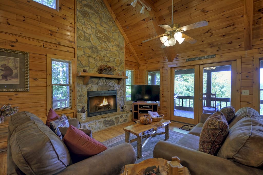 Living Room with a Wood Burning Fireplace