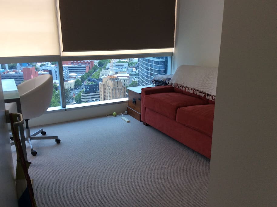 2nd bedroom. Double Moran sofa bed. Desk and chair. Expansive views.