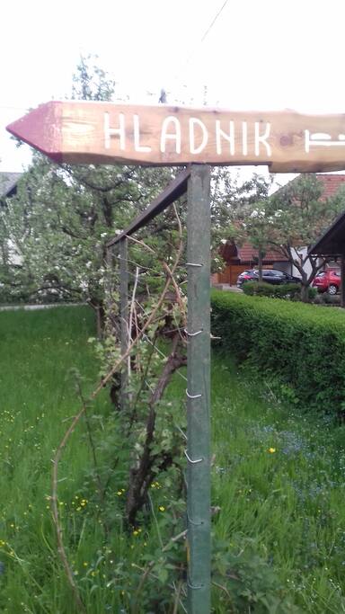 Signpost pointing from zhe main road to our apartment