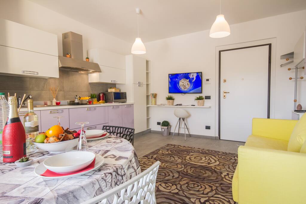 Bright living area with modern kitchen