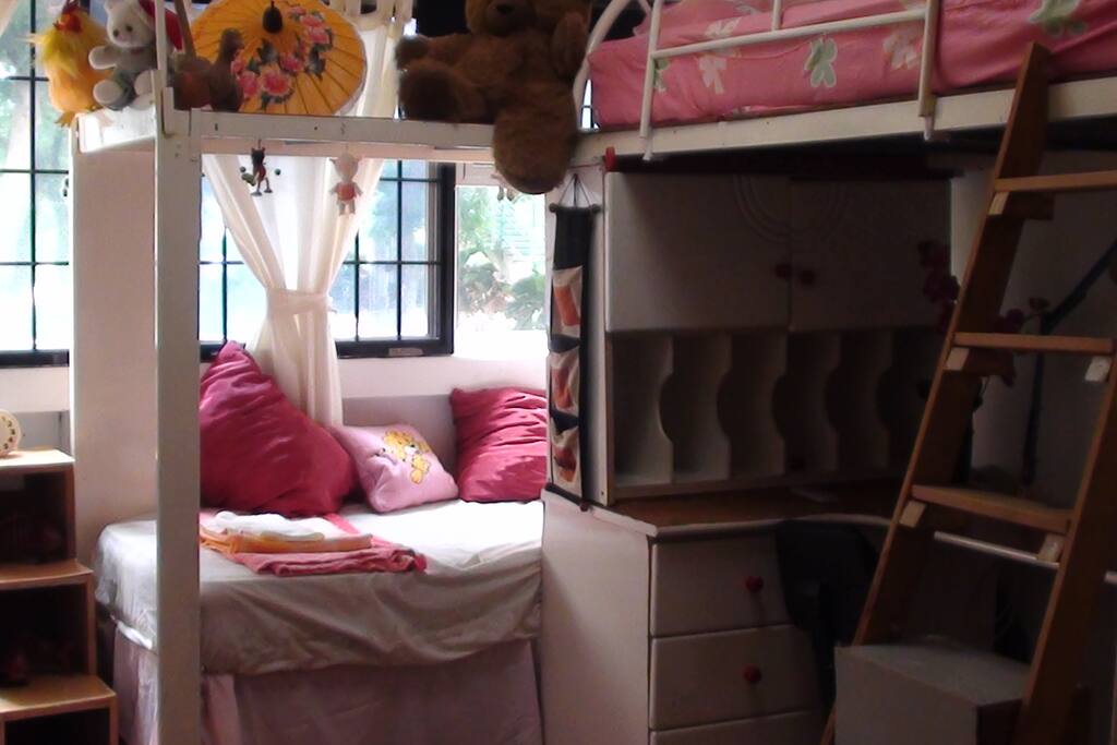 One bed on ground level and one upstair.