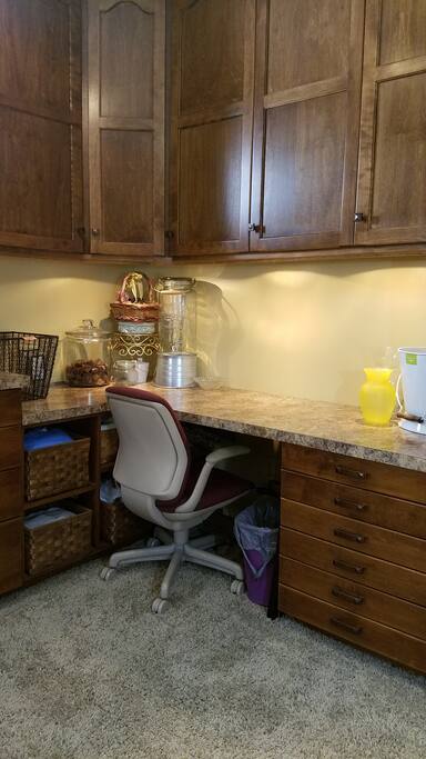 Desk area for your laptop.