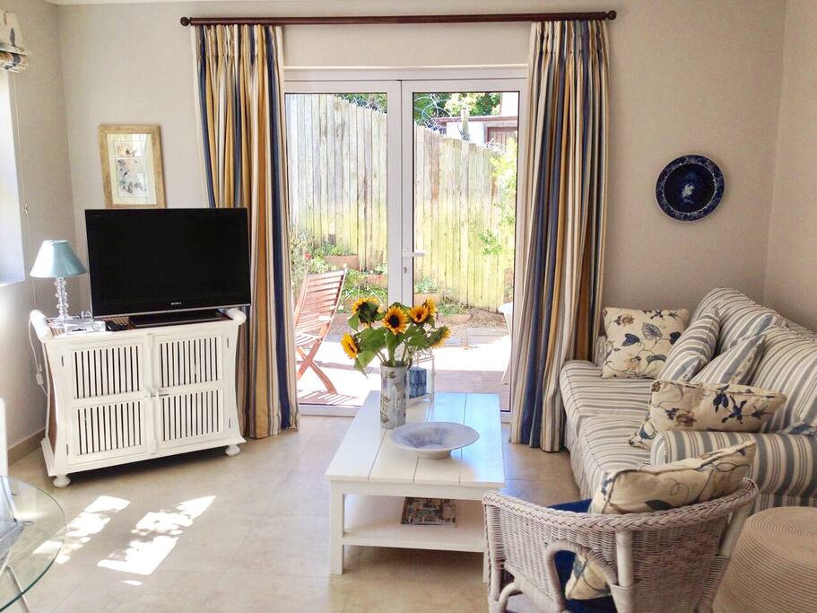 Sunlit open plan lounge area