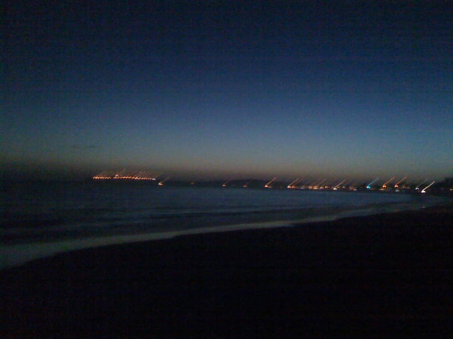 Nighttime view from the beach looking towards Princeton Harbor