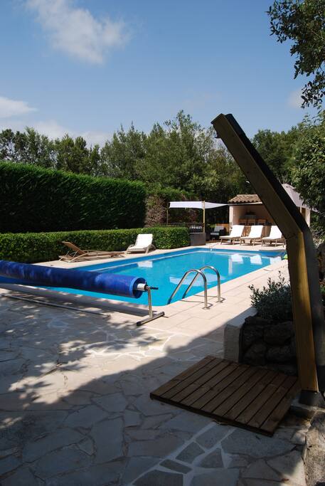 Pool with outdoor heated shower