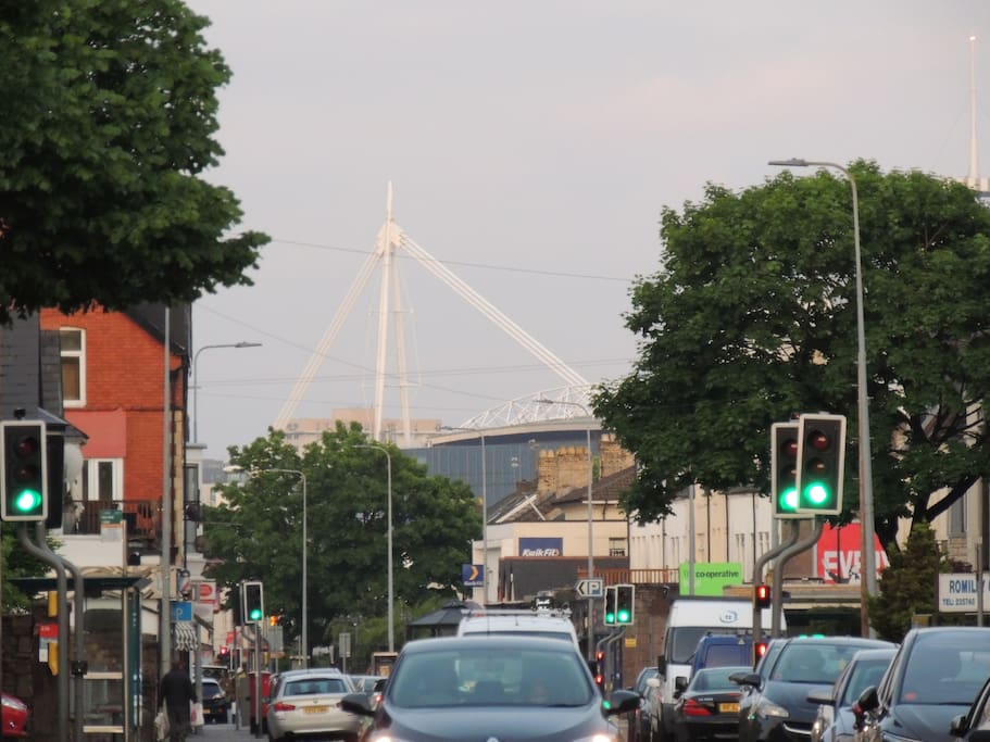 The Principality stadium seen from the street outside.
