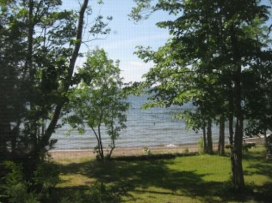 View from the front porch. Lake is shallow and beach sandy. Perfect for families with young children