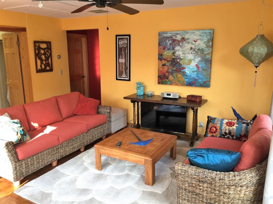 Relax with a book or watch a movie in your cozy sun room