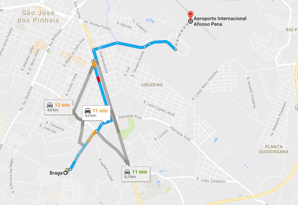 distancia entre a casa e o aeroporto.
