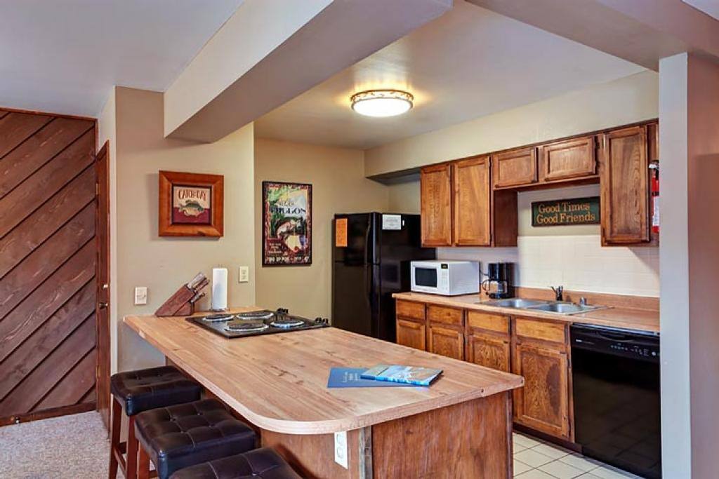 Kitchen open into dining room and living room.