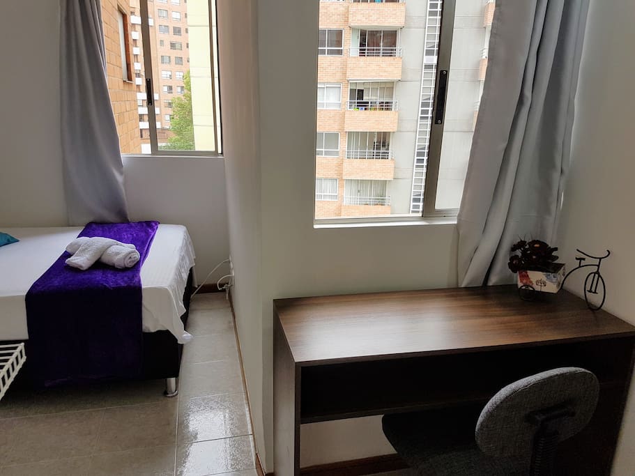 Your private room & bathroom. Desk/workspace, night stand, double bed, etc.