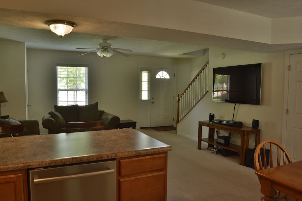 Downstairs: Living Room with 60" LCD (Includes Klipsch surround sound and a speaker to play music from your phone)