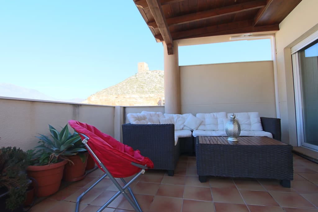 Terraza con pérgola madera