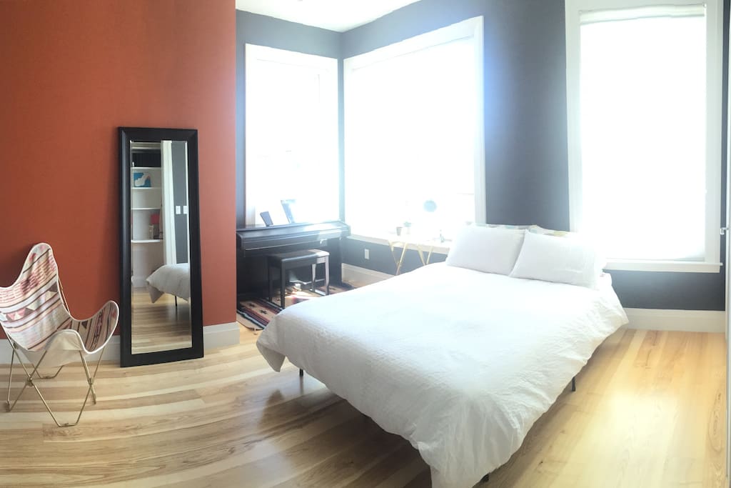 Our second bedroom lit up by the morning sunlight as it is east facing.