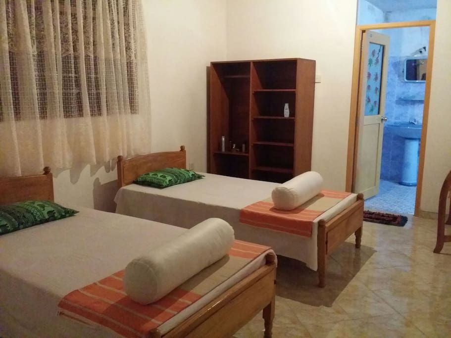 Comfortable rooms with tiled floor. Attach bathroom with hot water shower...
Every room has a large space and also cupboards to keep everything neatly...