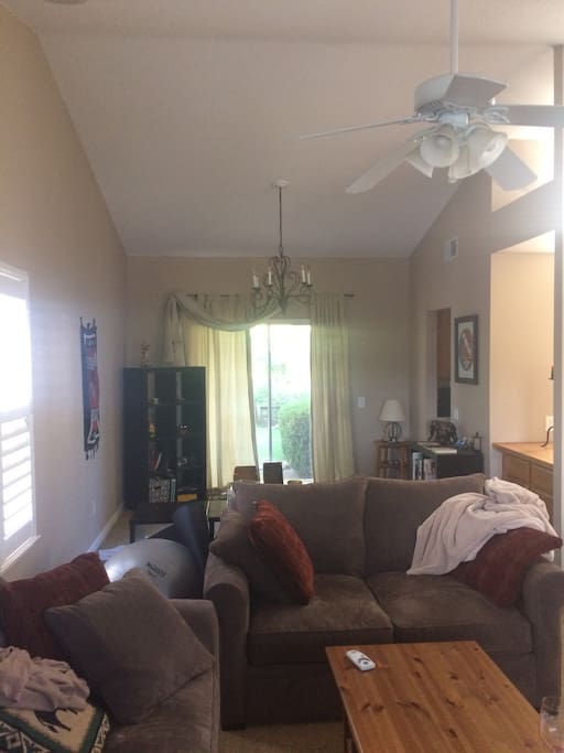 Great room with area for yoga and lounging around.
