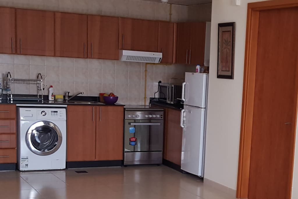 Gas stove available for cooking + kettle, microwave, toaster, fridge.