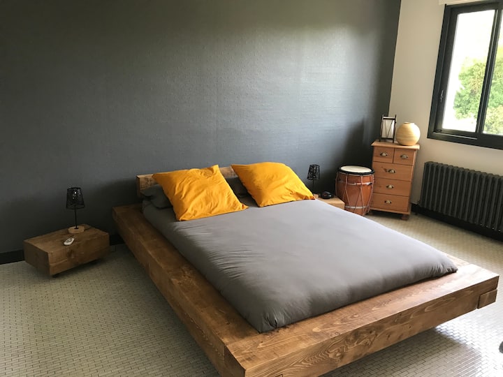 Habitación gris Cama doble