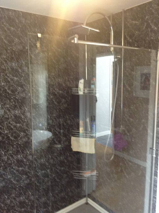 Private shower and toilet.