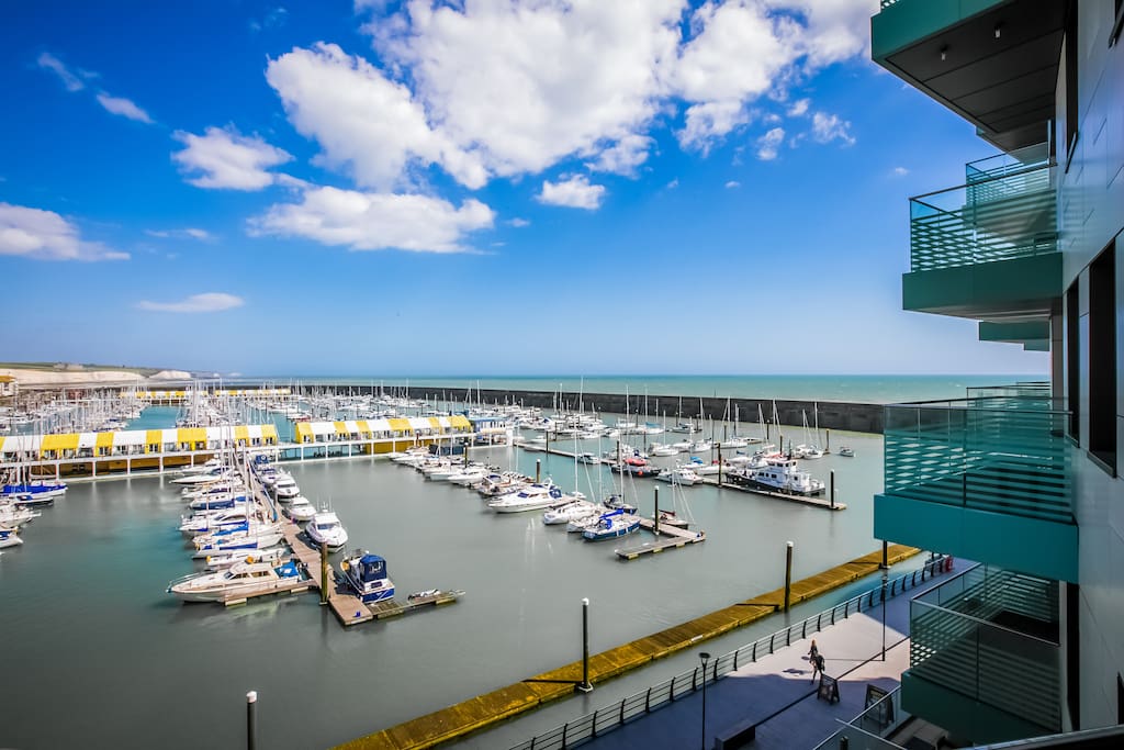 View from the terrace, across the marina and out to sea