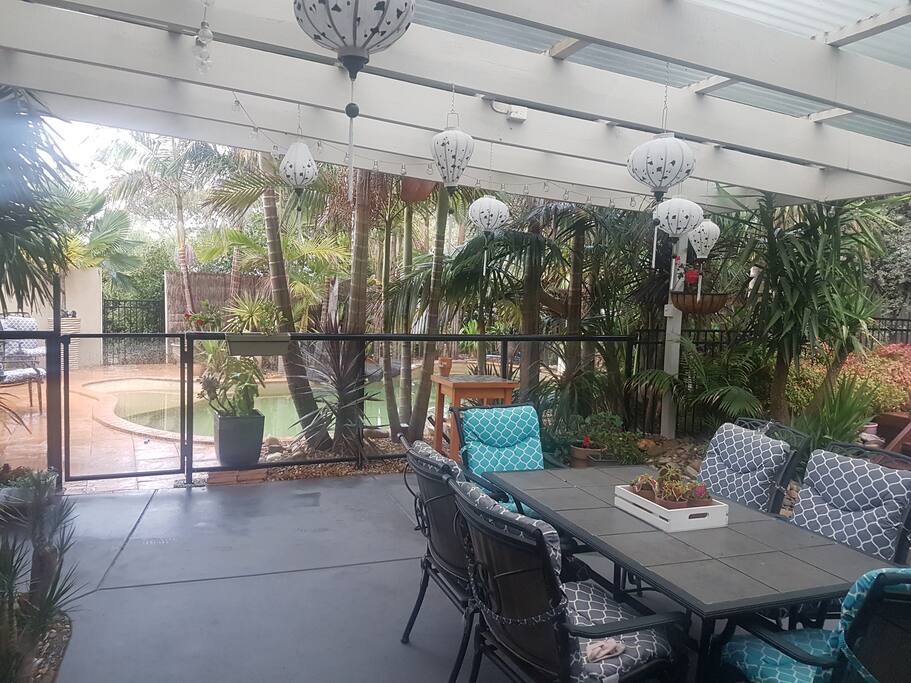3 entertainment areas with new, built in BBQ. Excellent covered entertainers area.
