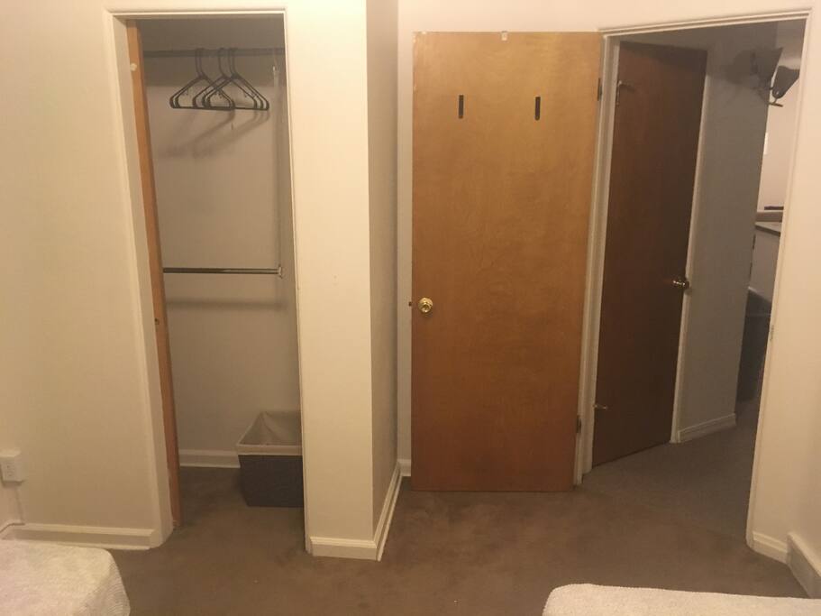 Guest Bedroom closet with shelves inside on the left