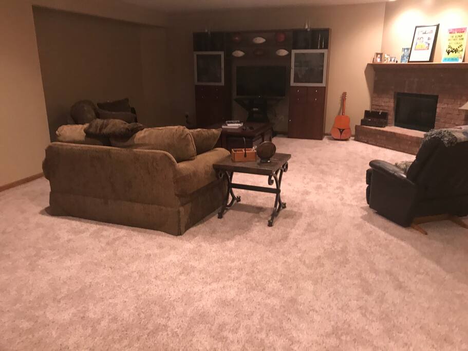 Huge area in the downstairs entertainment area can hold numerous air mattresses (5 or 6). I can provide a king and two twins.