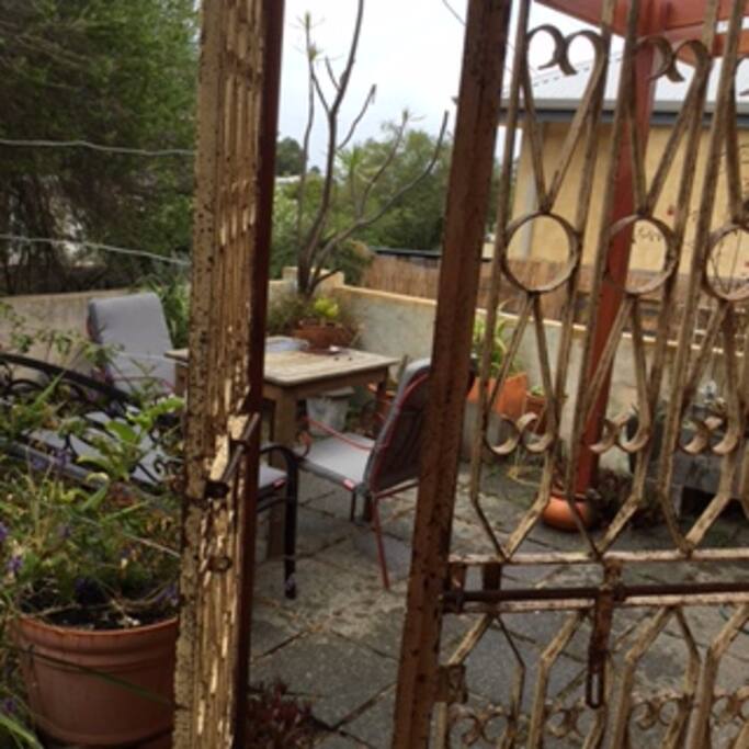 Looking through the indian gates to the patio