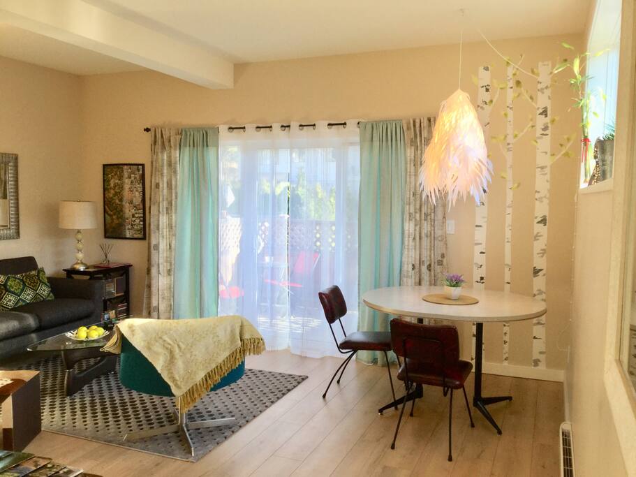 In the last year we've added a larger dining table, rug, seating and additional lighting for a lovely cozy feel