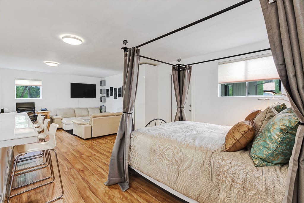 Queen Bed with Privacy Curtains