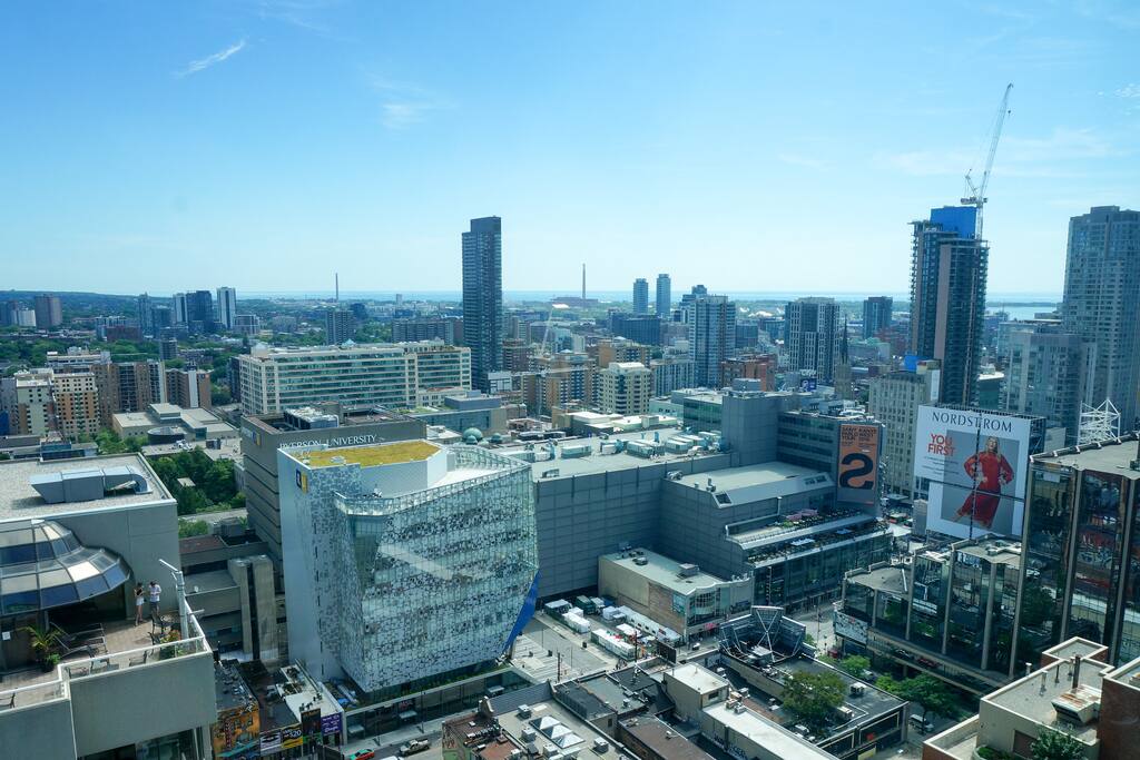 View of Dundas Square and downtown Toronto... right from the living room!