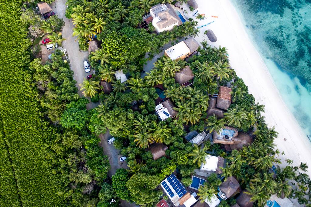 Aerial view of Casa Playa Maya and Soliman Bay