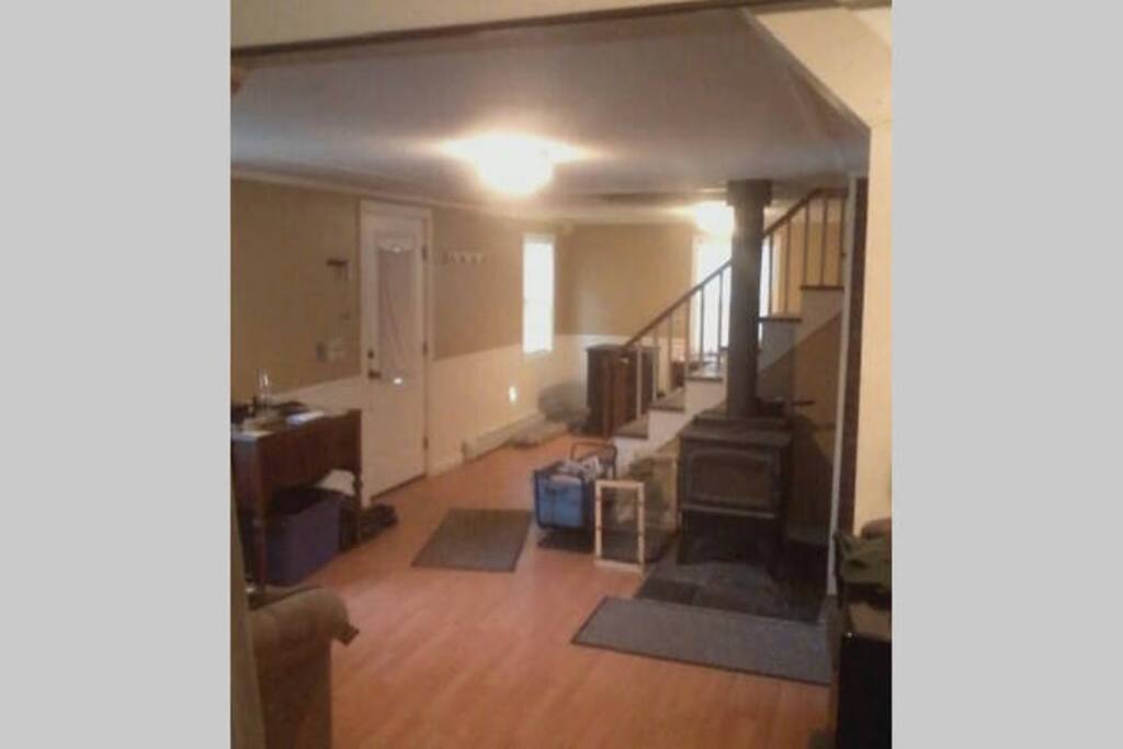 Living Room- baseboard heat, pellet stove and wood stove