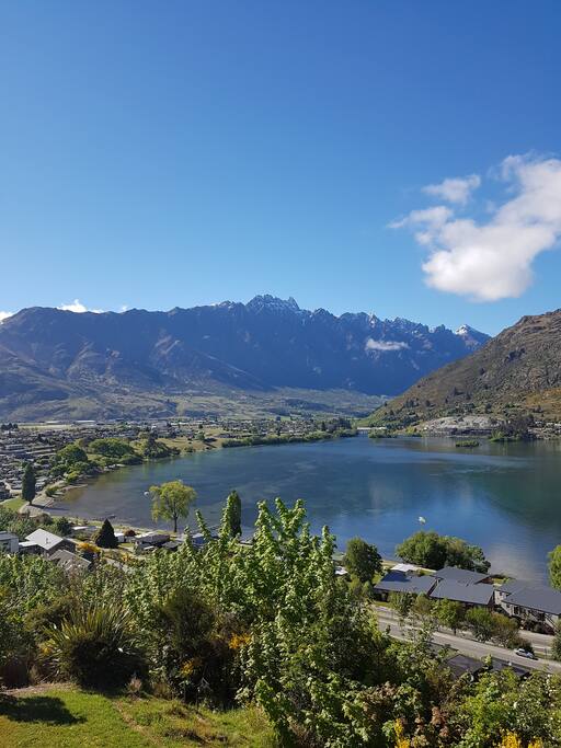 Looking over the lake towards the airport with the Remarkables mountains on the horizon