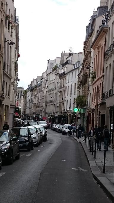 Au bout la rue, on voit la cathédrale Notre-Dame