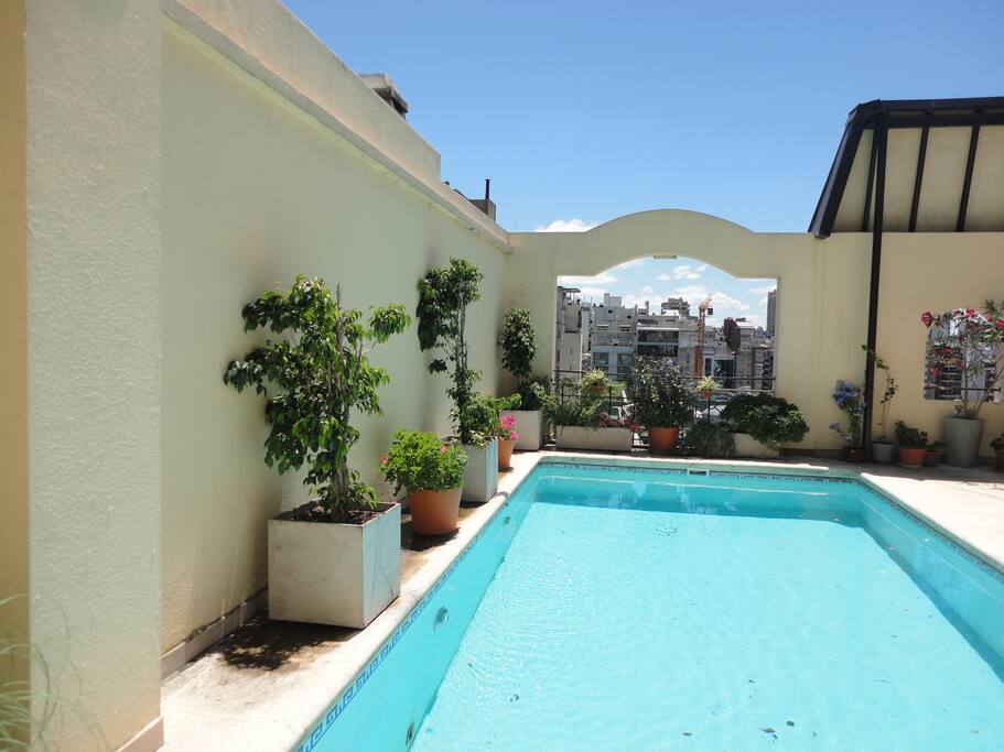 The pool is 44 ft by 12 ft 6 in, constantly filtered and has pool maintenance and service once per week