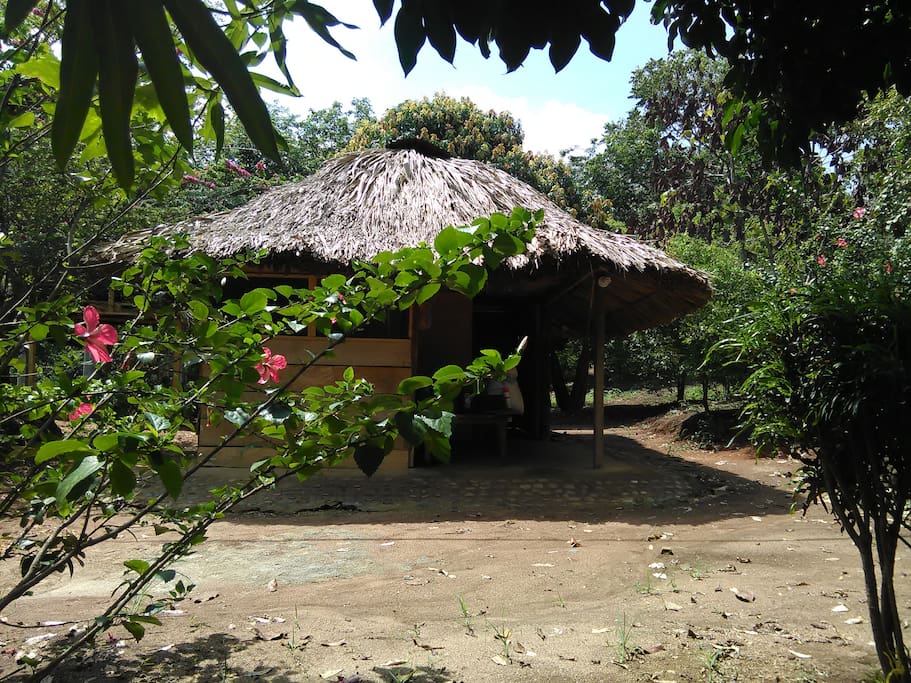posada rústica, rodeada de frutales