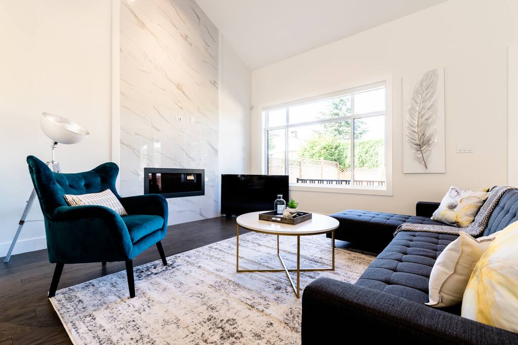 contemporarily furnished family room area