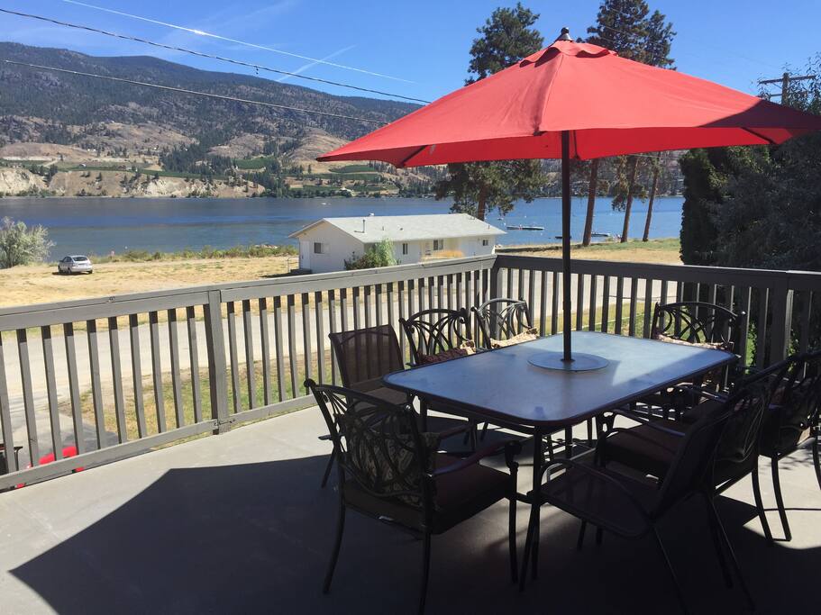 The deck looks over the lake and KVR trail.