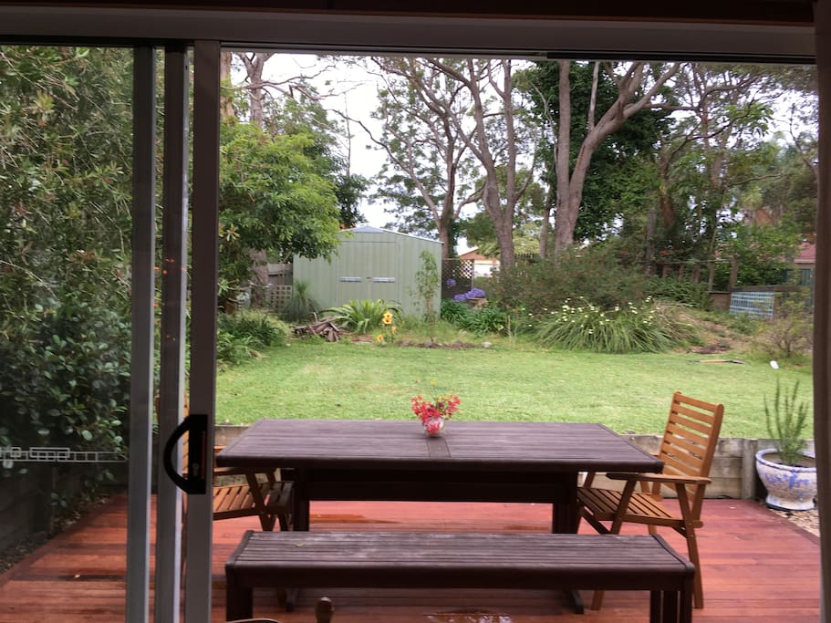 Sliding doors bring the see breeze in and allow you to enjoy outdoor dining on the garden level deck.