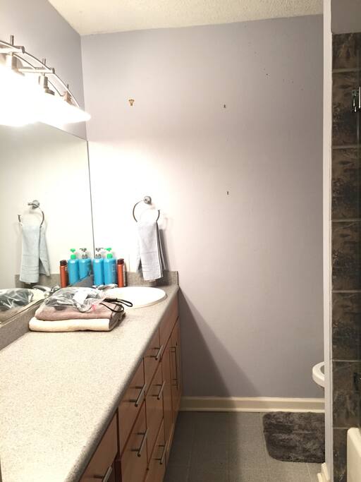 Private bathroom with bath tub and shower