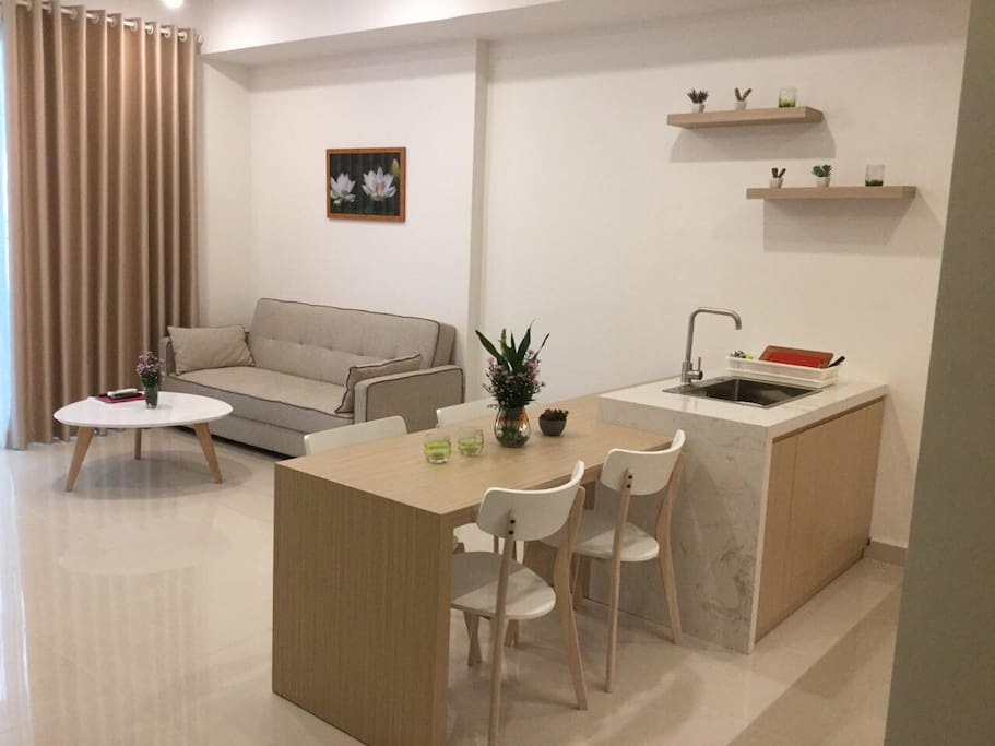 Living room and open kitchen