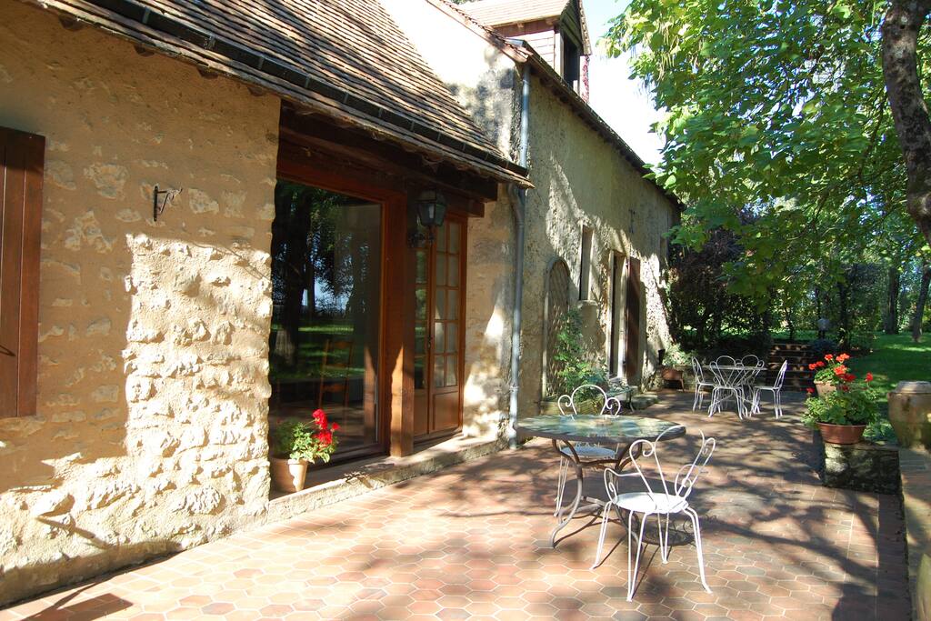 The front terrace is wonderful for outside dining.