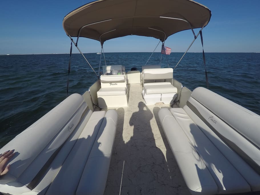 There is plenty of room to chillax out on the water in the spacious pontoon boat.