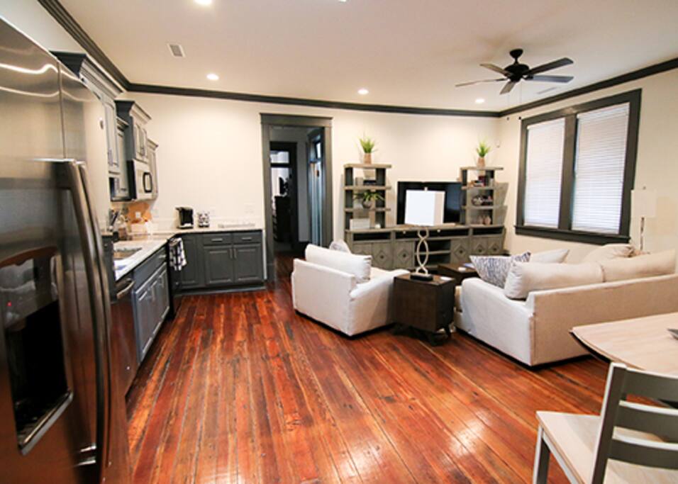 shared kitchen and living