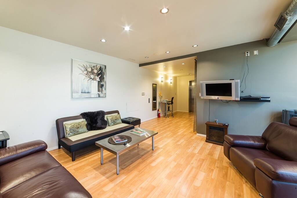 The living room is modern and functional.