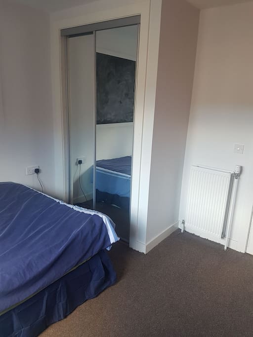 Full length mirror and wardrobe.