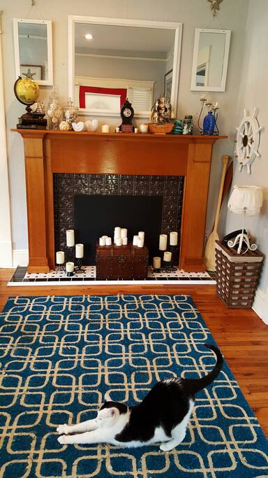 Large fireplace in the entryway