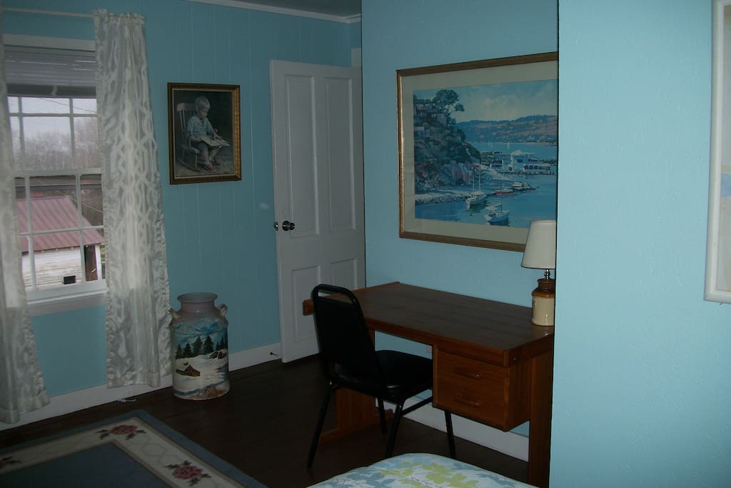 Desk in Blue Bedroom. There is an ethernet connection here if you need to be hardwired to the internet.