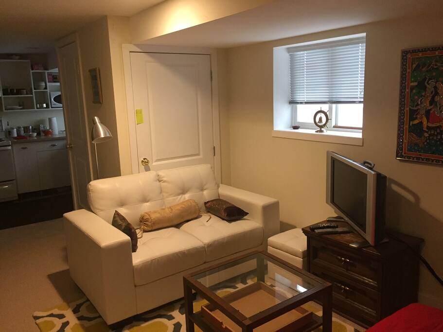 The living room and kitchen.